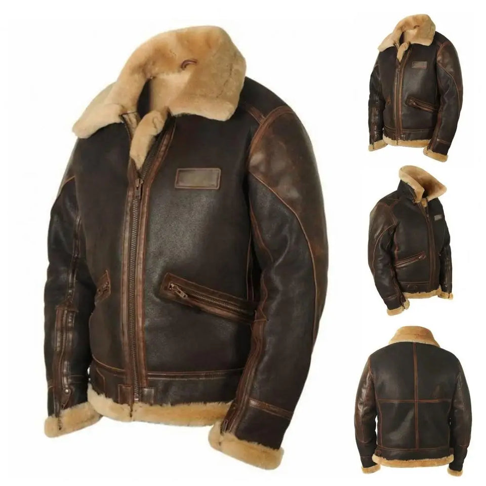 Vinterjacka Aviator | Klassiskt Brunt Läder med Varm Sherpafoder